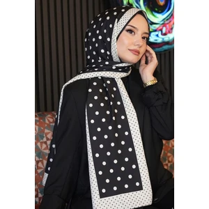 Puantiye Desen Siyah Soft Pamuk Şal
