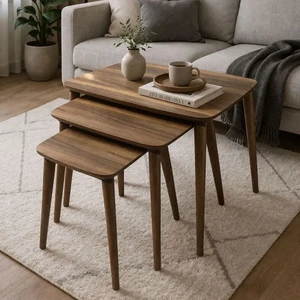 Express Mobilya Rüya Mdf Üçlü Zigon Sehpa Ceviz