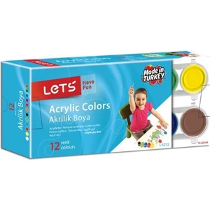 Lets 12 Renk Akrilik Boya Şişede 12x25 ml.