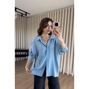 Sue Store Açık Mavi Oversize Modal Kumaş Gömlek
