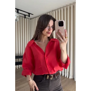 Sue Store Nar Çiçeği Oversize Modal Kumaş Gömlek