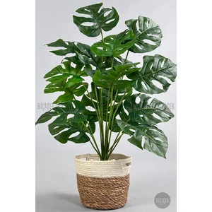 Yapay Monstera Deve Tabanı 65 cm Hasır Saksıda Model1