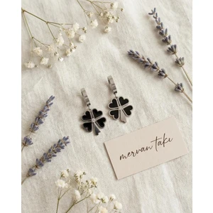 Mervan Takı Siyah Yonca Model Çelik Küpe