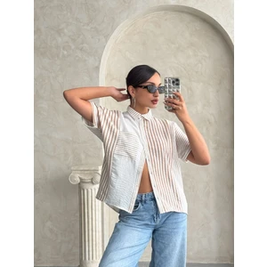 Sun Style Taş Parçalı Çizgili Gömlek 100 Keten