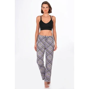 Kadın Süet Mor Kareli Desen Pijama Tek Alt