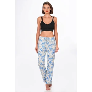 Kadın Süet Mavi Çiçek Desen Pijama Tek Alt