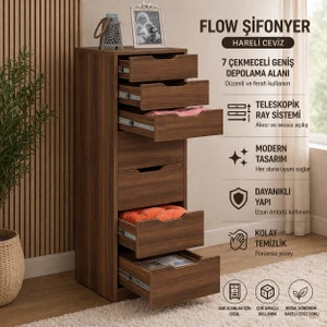 Pasific Home Flow 7 Çekmeceli Şifonyer,Ceviz