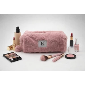 Pembe Peluş Ponponlu Makyaj Çantası