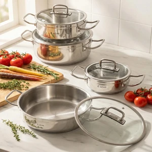 Karat Merkür 8 Parça Çelik Tencere Seti Gümüş Renk Derin Tencereler 24 cm Ebatlarla