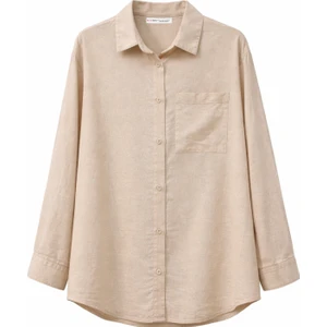 4670 Kadın Cepli Oversize Basic Keten Gömlek Naturel