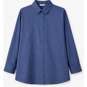 4618 Kadın Arkası Robalı Basic Gömlek Lacivert