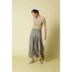 Nisan Triko Ekose Desenli Asimetrik Etek