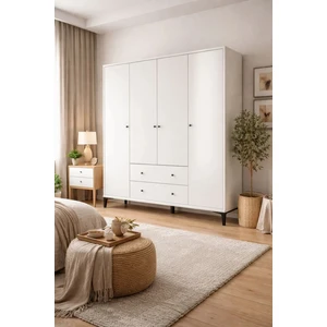 Focus Xl Beyaz 4 Kapılı Dolap MDF Malzemeden Geniş Depolama Alanı ile