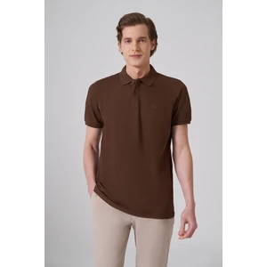 Erkek Kahve Basic Polo Yaka Dynamic Fit T-Shirt