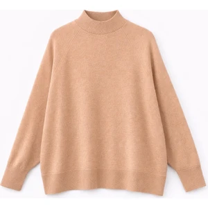 7003 Kadın Oversize Dik Yaka Basic Triko Kazak Vizon