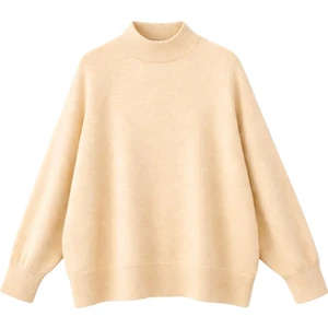 7003 Kadın Oversize Dik Yaka Basic Triko Kazak Camel