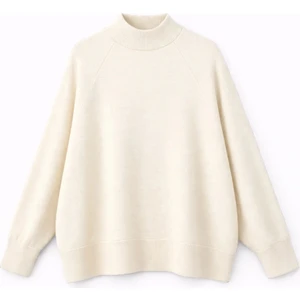 7003 Kadın Oversize Dik Yaka Basic Triko Kazak Naturel