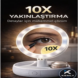 10X Büyüteçli LED Makyaj Aynası – Katlanabilir, Çift Taraflı, USB Şarjlı