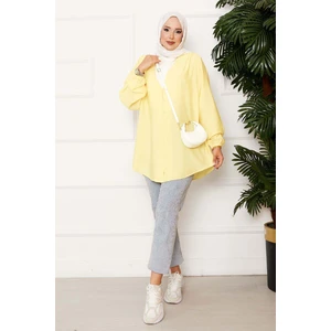 Önden Düğmeli Kimono Gömlek Açık sarı