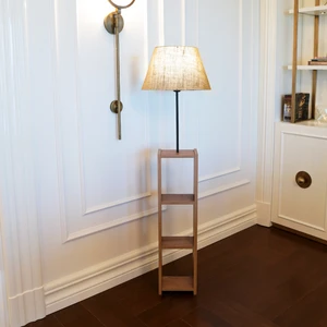 Kumaş Lambader Jüt Keten Renk Ahşap Ayak Ceviz Renk 150 cm Yükseklik Modern Tasarım