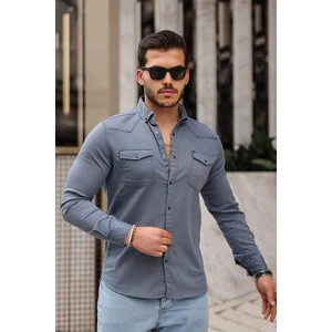 Slim Fit Çıtçıtlı Çift Cep Kot Gömlek