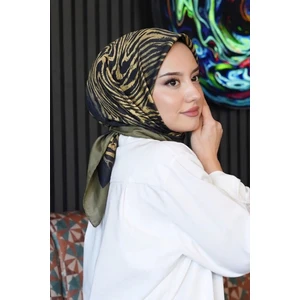 Zebra Desen Yeşil Soft Pamuk Eşarp - Siyah