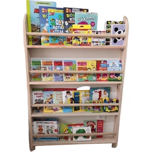 Mrt Ahşap Montessori Kitaplık Geniş Model Ahşap Renkli 120 cm Yükseklik 80 cm Geniş 4 Raflı