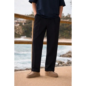 Erkek Trend Basic Bol Paça Siyah Kumaş Pantolon
