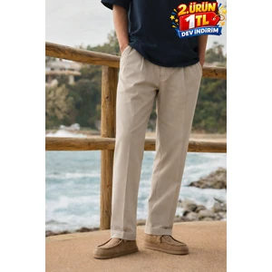 Erkek Trend Basic Bol Paça Taş Kumaş Pantolon