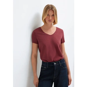 V Yaka Bordo Basic Tişört 1614176-70412