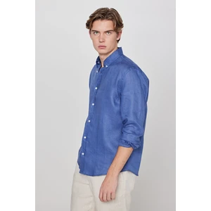 %100 Keten Regular Fit Normal Kesim Siyah Gömlek