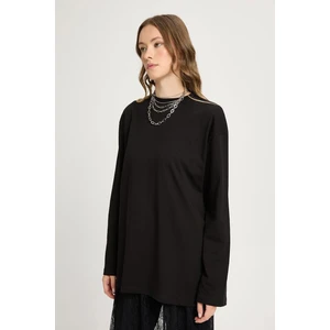 Geniş Kol Oversize Basic T-shirt Siyah 30058