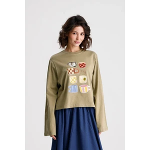 Oversize Baskılı T-shirt Haki