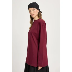 Geniş Kol Oversize Basic T-shirt Bordo 30058