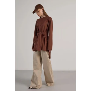 Geniş Kol Oversize Basic T-shirt Kahve 30058