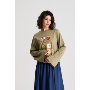 Oversize Baskılı T-shirt Haki