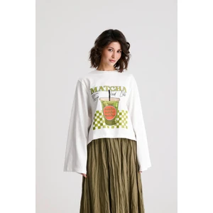 Oversize Baskılı T-shirt Ekru