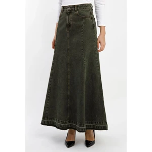 Kadın A Form Yeşil Denim Etek