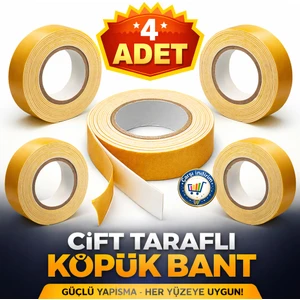 4 Adet Çift Taraflı Köpük Bant 2 mt x 4 Adet