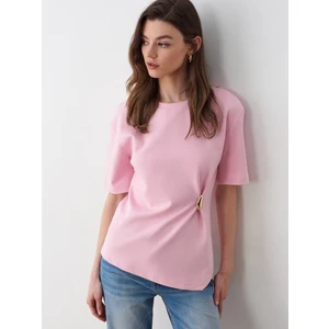 32445 Aksesuar Detaylı Basic T-Shirt-Toz Pembe