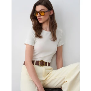 32637 Bisiklet Yaka T-Shirt-Ekru