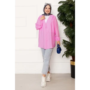 Önden Düğmeli Kimono Gömlek Pembe