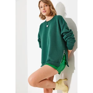 Kadın Bisiklet Yaka Şardonlu Fermuar Detaylı Basic Sweatshirt