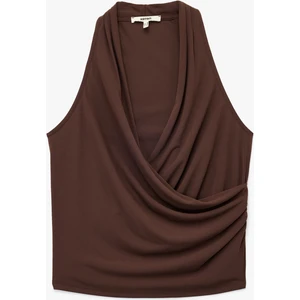 Kruvaze Yaka Kolsuz Drape Detaylı Bluz