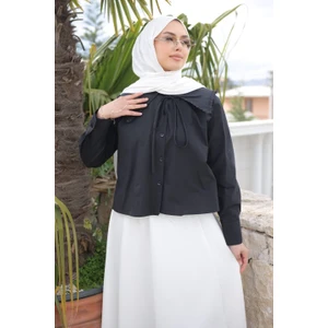 İmaj Butik Siyah Yaka Dantelli Poplin Gömlek
