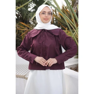 İmaj Butik Mürdüm Yaka Dantelli Poplin Gömlek