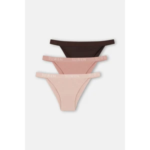 3'lü Pamuklu Lastikli Normal Bel Slip Külot