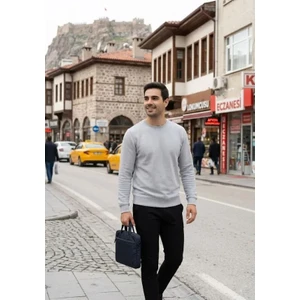 Erkek Yuvarlak Yaka Basic Waffle Kazak-Sweatshirt