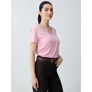 Jimmy Key Pembe V Yaka Kısa Kollu Modal Örme Tişört