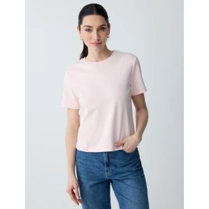 Jimmy Key Açık Pembe %100 Pamuk Kısa Kollu Basic Örme Tişört